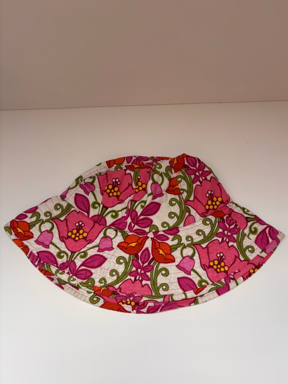 TWO Vera Bradley Pink, Green and White Quilted Floral Bucket Hats